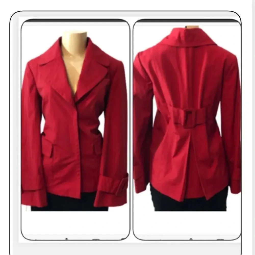 Alfani jacket‎ Red BELTED PLEATED BACK PEACOAT SZ XS